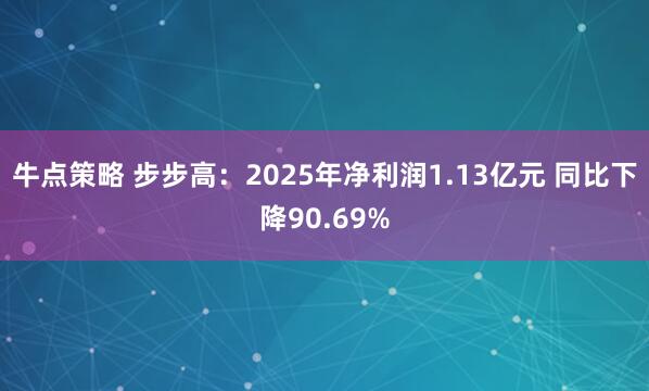 牛点策略 步步高：2025年净利润1.13亿元 同比下降90.69%