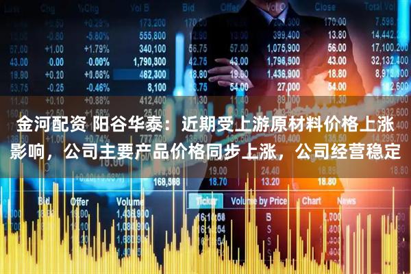 金河配资 阳谷华泰：近期受上游原材料价格上涨影响，公司主要产品价格同步上涨，公司经营稳定