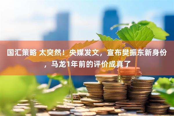 国汇策略 太突然！央媒发文，宣布樊振东新身份，马龙1年前的评价成真了
